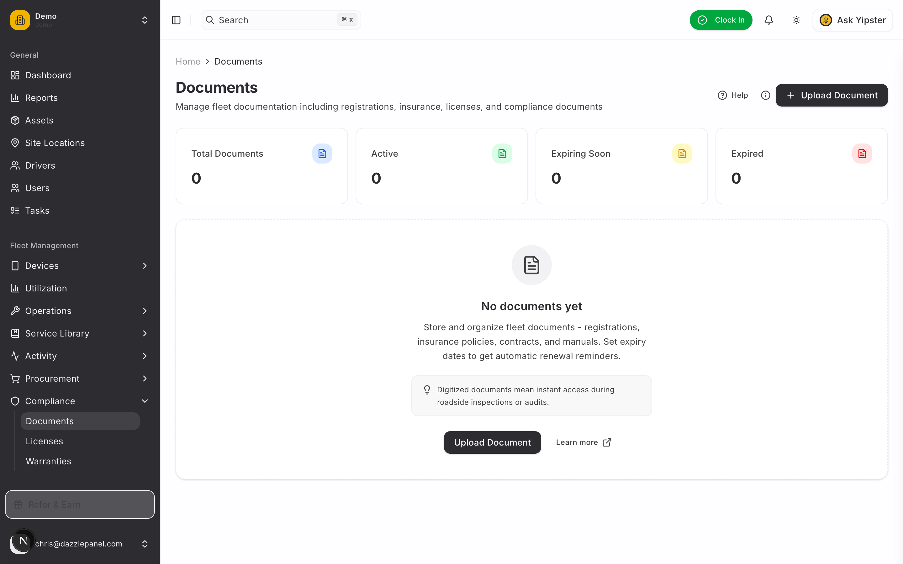 Documents list - Desktop view