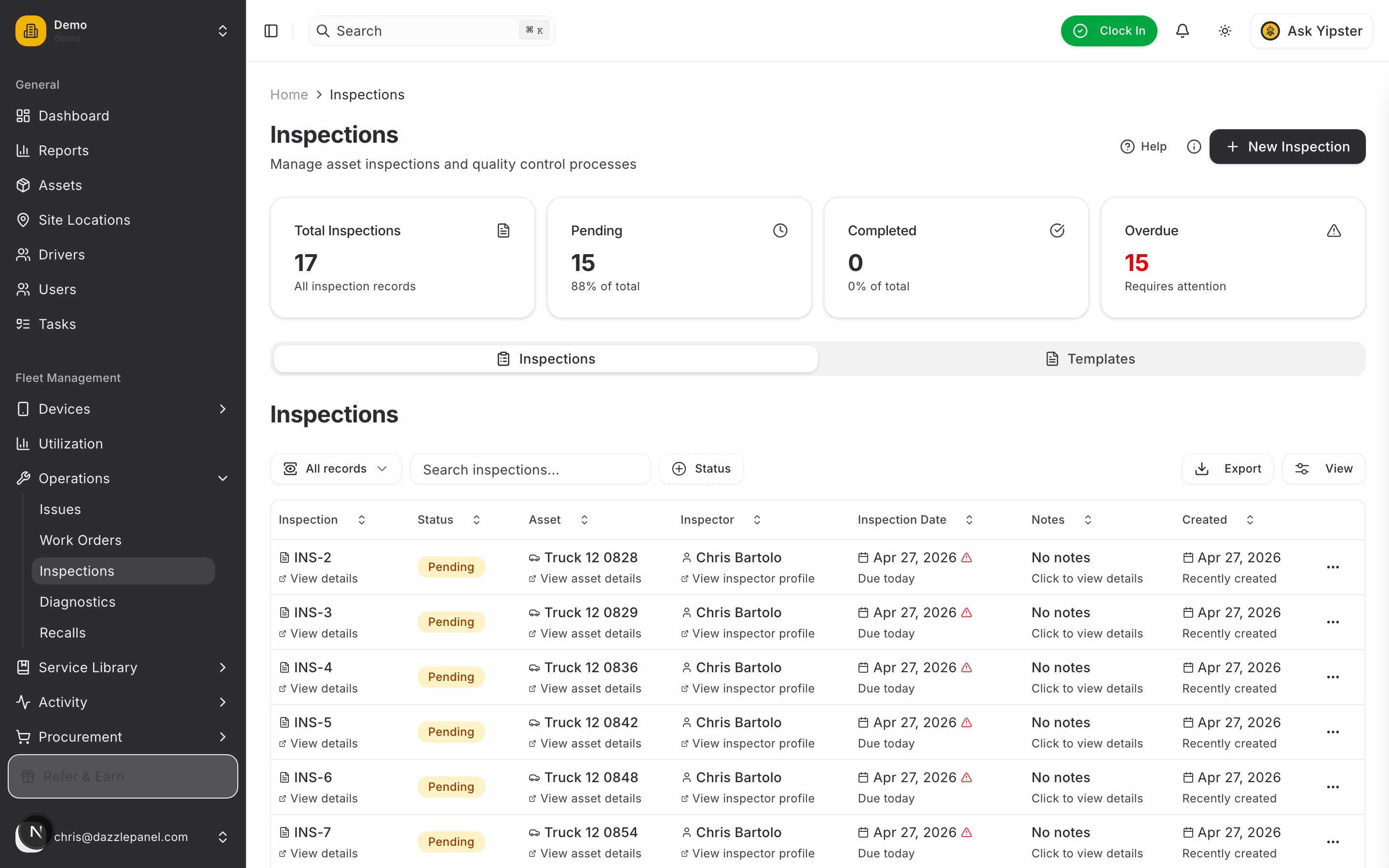 Inspections list - Desktop